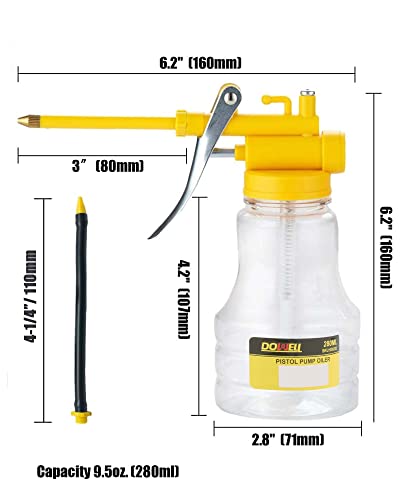 DOWELL Pistol Pump Oiler Lubrication Oil Gun 9.5oz 280ml Plastic Bottle with Straight Flexibal Spout Transparent HY050202 - size: 9.5 oz