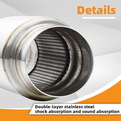 Exhaust Resonator 3" Inlet, A-KARCK 3" Inlet 3" Outlet 12" Overall Length Muffler Resonator Deep Tone Clear Up Rasp - size: 3" Inlet/Outlet 12" Long - Polished