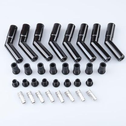 AC PERFORMANCE 45 Degree Ceramic Spark Plug Boot Kit Black 8PCS - color: Black, size: 45 Degree - 8PCS