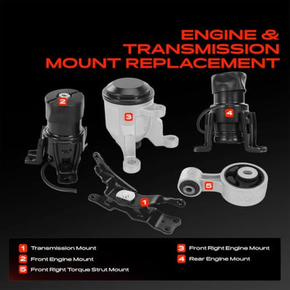 A-Premium Engine Motor and Transmission Mount Kit, with Torque Strut Mount - style: 5PCS (2007-2012 Altima V6 3.5L Automatic CVT)