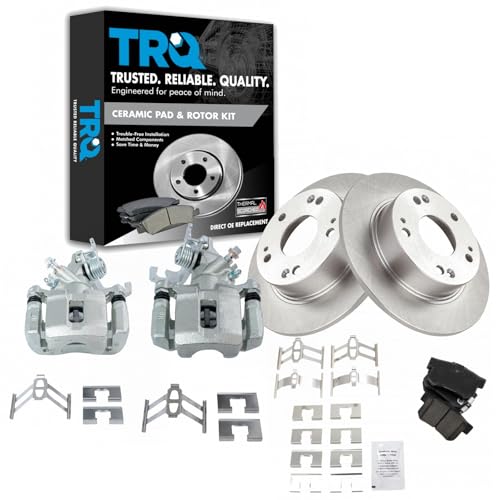 TRQ Rear Brake Pad and Rotor Set Ceramic Solid Rotors Calipers - style: BKA14037