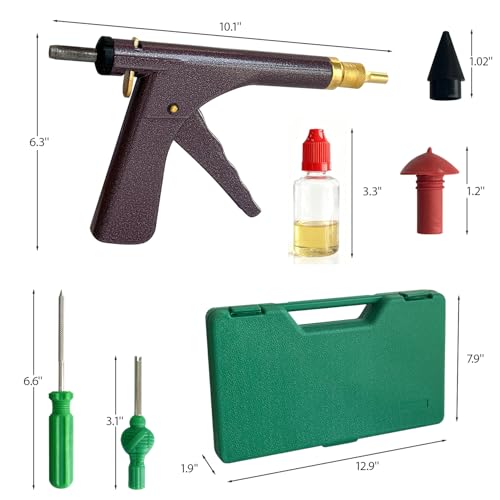 Tire Plug Gun Kit, Tire Repair Kit, Tubeless Tire Gun Puncture Repair Kit with 16 Pcs Mushroom Plugs 16 Pcs Plug Leads, Suitable for Cars, Motorcycles, Trucks, Tractor, Trailer