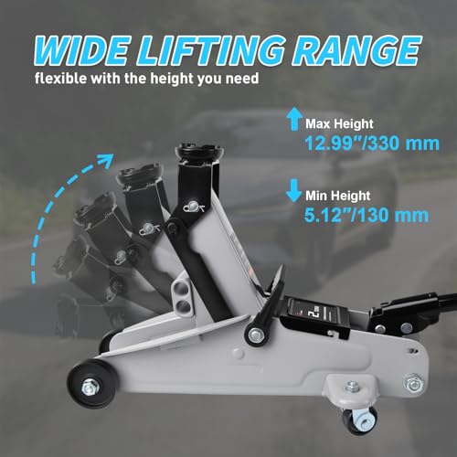 Nilight 2 Ton Floor Jack, 4,000 lbs Hydraulic Trolley Car Jack with Safety Locking Pin, Portable Steel Service Jack with Storage Case, 5.1"-13" Lifting Range - color: Single Pump, size: 2T-B
