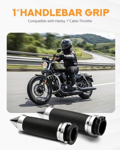 PBYMT 1inch Hand Grips, Cable Throttle Control Handlebar Grips Fit for Harley ’96-’07 Touring, ’08-’13 XR, ’96-’17 Dyna (Except FXDLS), ’96-Later XL, ’02-’17 VRSC - color: Chrome