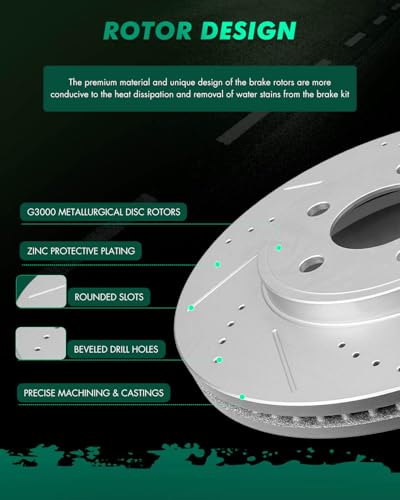 SCITOO Brake Kits Front Drilled Slotted Brake Rotors and Semi Metallic Pads - size: Front 54103 + D931 [2+4PCS]