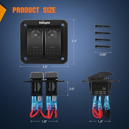 Nilight 2 Gang Rocker Switch Panel w/Purple LED Light 5Pin On Off Pre-Wired - color: Purple, size: 2 Gang