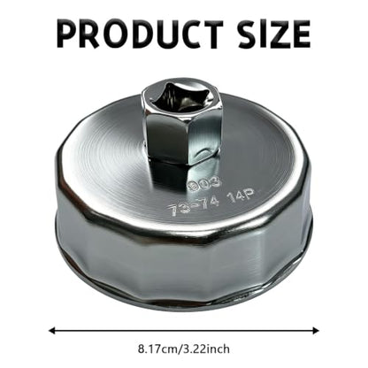 74mm 14 Flute Oil Filter Cap Wrench Socket, Heavy Duty Aluminum Removal Tool Compatible with Mercedes Benz Audi VW Porsche Sprinter Mazda, Automotive Marine Engine Maintenance Accessory