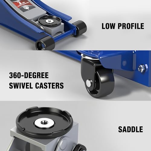Jack Boss 3 Ton Floor Jack, Hydraulic Car Jack, Low Profile with Dual Pumps, Quickly Lift Steel Service Jack (6600lbs)