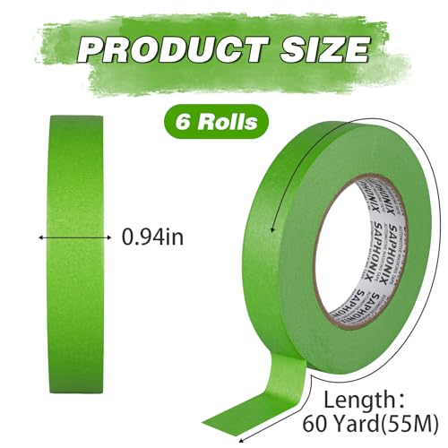 Green Painters Tape 0.94 inch x 60 Yard 6 Rolls Automotive Masking Tape Heat Resistant No Residue Multi-Purpose Painter Tape for Auto Refinish Painting Car Detailing, Walls, DIY Crafts Arts - size: 0.94in-6Rolls