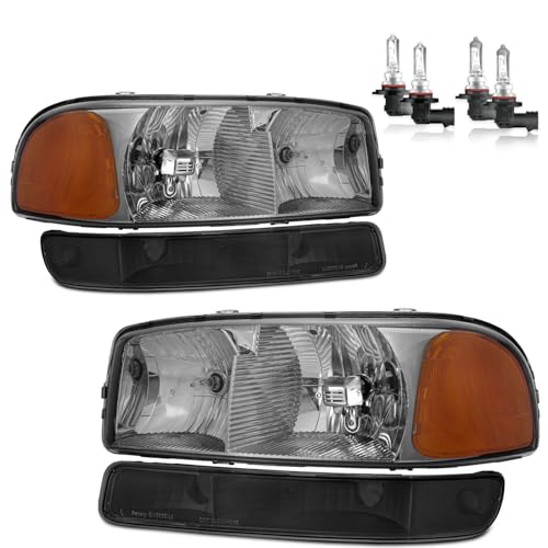 Halogen Headlights for 99-07 GMC Sierra/99-06 GMC Yukon - color: Smoke | With High & Low Beam Bulbs