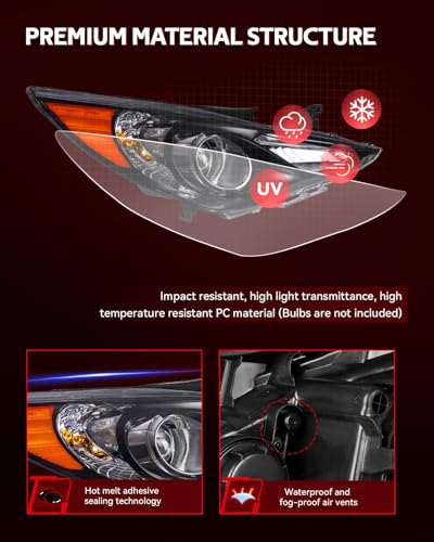 Torchbeam Headlight Assembly, Replacement For 2011-2014 Sonata 2.4L/2.0T - color: Black-Chrome/2011-2014 Sonata