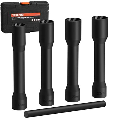 5PCS Deep Lug Nut Remover, 1/2" Spiral Twist Socket Extractor Kit