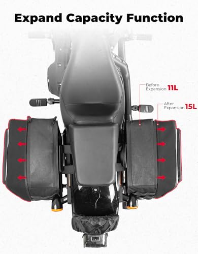 KEMIMOTO Motorcycle Saddlebags Expandable 22-30L (11-15Lx2)