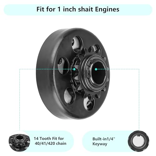 Go Kart Clutch 1" Bore 14T with 3 Feet #40/41/420 Chain, Centrifugal Clutch Fit for Minibike Mini motorcycles 2-6.5HP 212cc Engines, Up to 2300 RPM - size: 1" Bore 14T with Chain