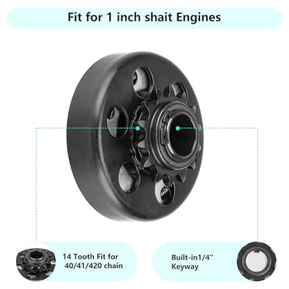 Go Kart Clutch 1" Bore 14T with 3 Feet #40/41/420 Chain, Centrifugal Clutch Fit for Minibike Mini motorcycles 2-6.5HP 212cc Engines, Up to 2300 RPM - size: 1" Bore 14T with Chain