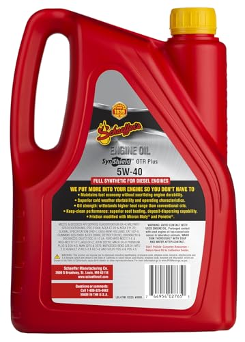 Schaeffer Manufacturing Co. 9000CK4-006S SynShield OTR Plus Full Synthetic Diesel Engine Oil 5W-40, 1-Gallon Bottle