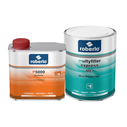 Roberlo Multyfiller Express ME1 Primer Filler 1L + P5000 Hardener 500ml – 2K Acrylic High Build Primer for Steel & Aluminum – Fast-Drying, Easy Sanding Car Repair Kit - size: 1L Primer + 500ml Hardener