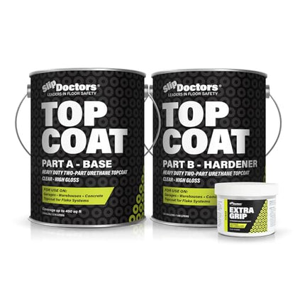 Slip Doctors Top Coat Clear Non-Skid Urethane Protective Coating for Epoxy Flake Systems, Garages and Warehouse Floors - 1 Gallon, Gloss
