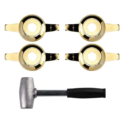 Zenith Style 2 Ear Cut Gold Spinner Caps (Set of 4) + Lead Hammer | 24K Gold Plated 2 Bar/Wing Straight Knock Off Spinner Caps with Wheel Chip Recess | for Lowriders with Wire Rims - color: Gold, style: Set of 4 + Lead Hammer