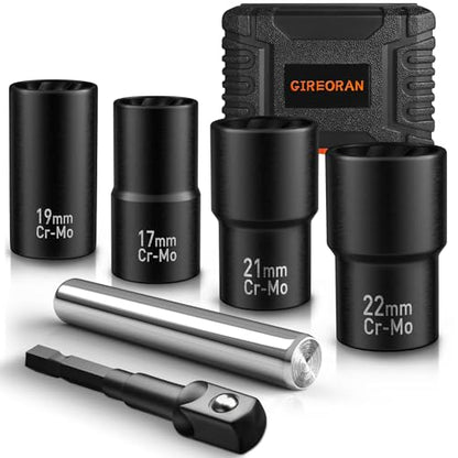 GIREORAN 6 Piece Wheel Lock Removal Kit, 1/2" Lug Nut Extractor Set - size: 6 Piece