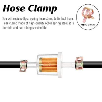 2PCS 5/16" Universal Gas Inline Fuel Filter Clear with 4PCS Hose Clamps