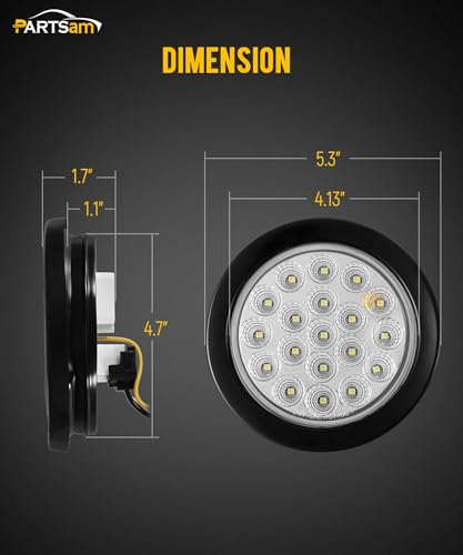 Partsam 2Pcs 4 Inch Round Red Stop Turn Tail Lights and White Backup Lights Kit 19 Diodes w/Rubber Grommets & 3-Prong Wire Pigtails, Red/White Round Led Truck Trailer Tail Lights and Reverse Lights - color: Red/White