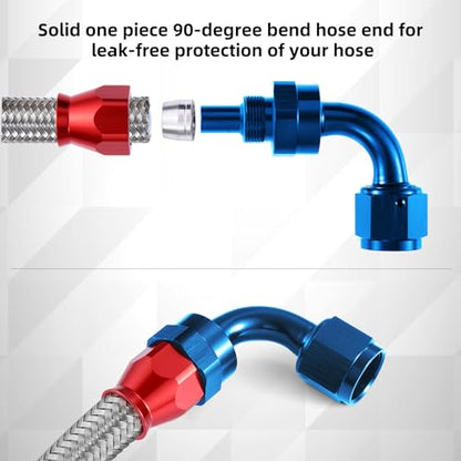 8AN PTFE Fuel Line Kit, AN8 E85 Stainless Steel Braided Fuel Line Hose 20FT with PTFE Hose End Fittings for LS Swap EFI Fuel System, Blue & Red. - size: 8AN 20FT