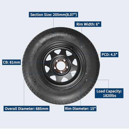GarveeTech 2-Pack Trailer Tire On Rim ST205/75D15 Trailer Tires and Wheels 5 Lug on 4.5 in PCD Trailer Tires with 15 in Rims Load Range C 6PR Black - size: ST205/75D15