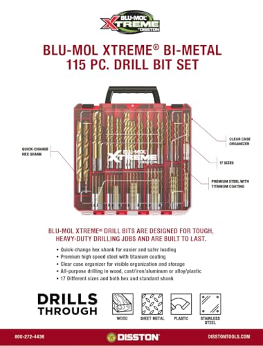 Disston BLU-MOL Xtreme 115PC Drill BIT Set 17 Round and HEX Drill BIT Sizes E0100504 - style: DRILL BIT SET / 115 PIECE SET
