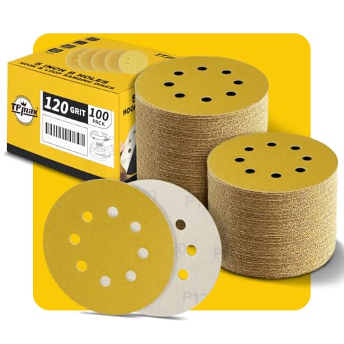 100PCS 5 Inch 120 Grit 125mm 8 Hole Sanding Discs Sandpaper - Premium Gold Round Hook and Loop for Random Orbital Sander - Ideal for Wood, Metal, Automotive - style: 120 Grit - 100 Pack