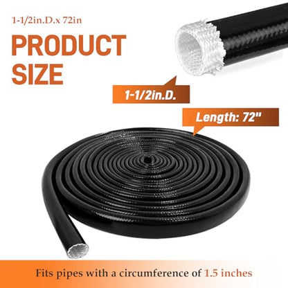 Automotive Wire Heat Shield Sleeve, 1-1/2" I.D. x 72 in, Black - color: Black, size: 1-1/2" I.D. x 72in