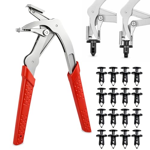 Car Clip Pliers & Trim Removal Tool, Spring-Loaded Fastener Rivet Remover for Auto Door Panels, Interior & Exterior Trim, Mechanic, Damage-Free Disassembly (Car Clip Pliers +20 PCS 8mm Rivets) - color: Car Clip Pliers +20 Pcs 8mm Rivets