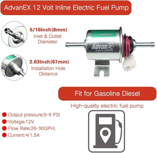 Electric Fuel Pump 12V Universal Low Pressure 5-9 PSI Gas Diesel Inline Metal Solid Petrol Compatible with Carburetor HEP-02A - size: HEP-02A(5-9 PSI)