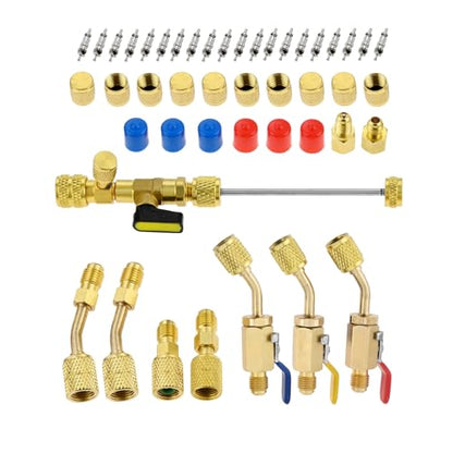 R12 R22 R410A Valve Core Remover Installer Kit,3PCS 45°Ball Valve Adapter