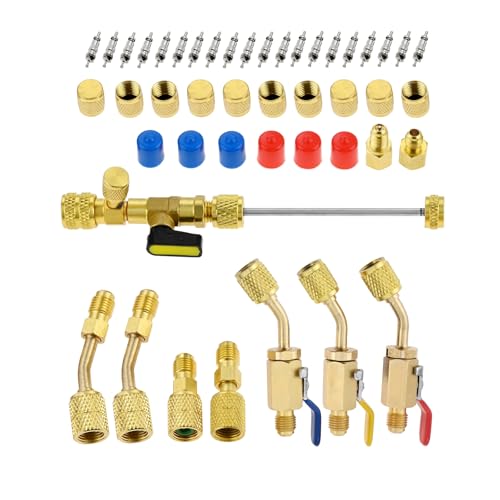 R12 R22 R410A Valve Core Remover Installer Kit,3PCS 45°Ball Valve Adapter