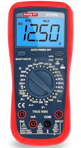 Automotive Multimeter, True RMS CAT III 600V, AC/DC Voltage/Current Tester, Temp/Freq/Ohm/Duty Cycle, 4-8 Cylinder Dwell Angle Test, Capacitance & HVAC/Industrial Tools with Engine RPM Measurement.