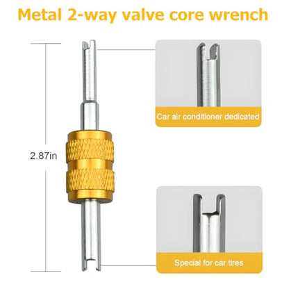 Bittwee 34PCS Tire Valve Stem Removal Tool Kit, 4 Way & Single and Dual Head Tyre Valve Core Remover Installer with 21 Core & 10 Cap, Tire Stem Repair Tool for Motorcycle Bicycle