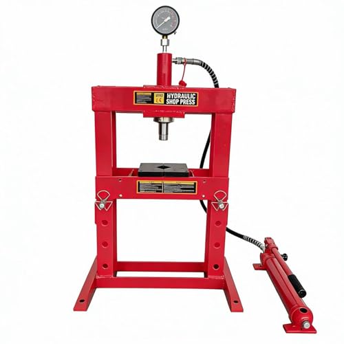 Superokay 10 Ton Shop Press, Welded H-Frame, 6.5 Inch Stroke, Manual Pump