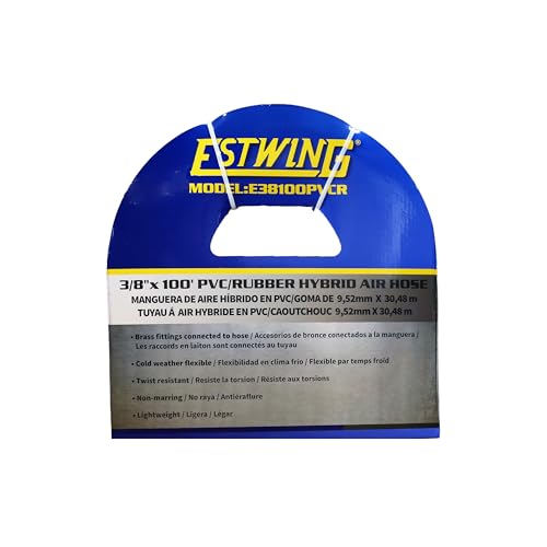 Estwing E38100PVCR 3/8" x 100' PVC / Rubber Hybrid Air Hose with 1/4" Brass Fittings, 3/8 x 100 - size: 3/8” x 100’