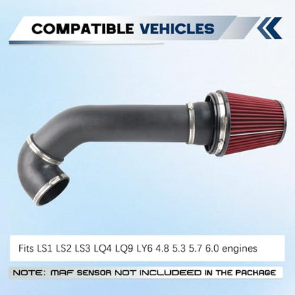 LS Swap Cold Air Intake Compatible With LS1/LS2/LSX Restomod Camaro Chevelle GTO Monte Carlo Caprice