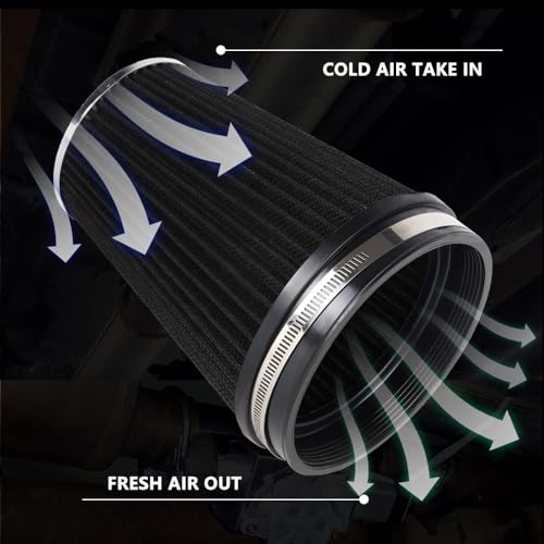 6" Inlet Cold Air Intake Filter Cone Replacement Performance Washable Clamp-On Dry Air Filters Black (8" Tall) - color: Black (8" Tall)