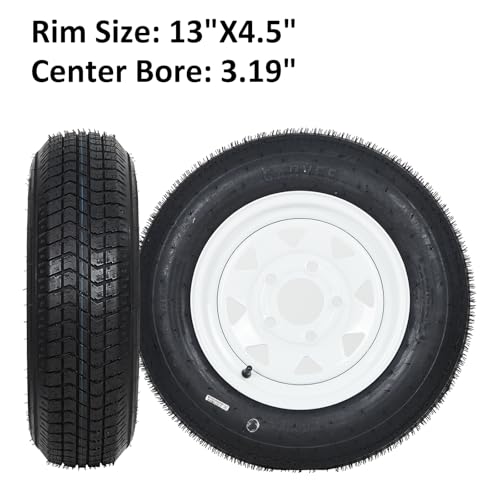 Garvee ST175/80D13 Trailer Tires on 13” White Rims 2-Pack - size: ST175/80D13, style: 5 Lug