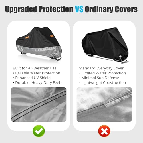 300D Motorcycle Cover Waterproof Outdoor 108 inch Black Silver - size: 108"
