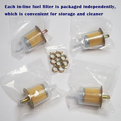 4PCS 5/16" Universal Fuel Filters with 8PCS 14mm Hose Clamps Gas Inline Fuel Filter Replacement for Motorcycles, Cars, Trucks HE007