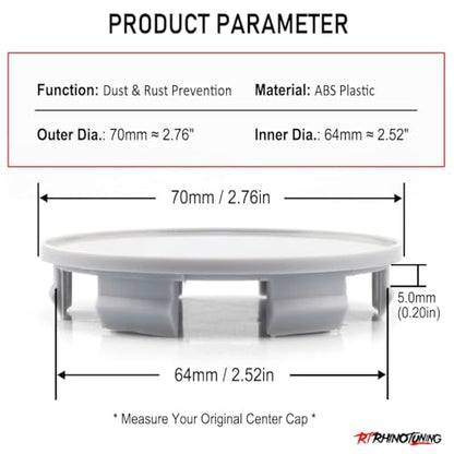 RTrhinoTuning 4pcs 70mm/64mm Wheel Center Caps Compatible with Element/Odyssey Alloy 5 Spoke Accord/CR-V Wheel OD:70mm/2.76",ID: 64mm/2.52" Rim Cap Gray Base - color: Gray