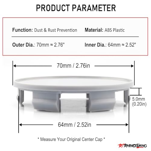 RTrhinoTuning 4pcs 70mm/64mm Wheel Center Caps Compatible with Element/Odyssey Alloy 5 Spoke Accord/CR-V Wheel OD:70mm/2.76",ID: 64mm/2.52" Rim Cap Gray Base - color: Gray
