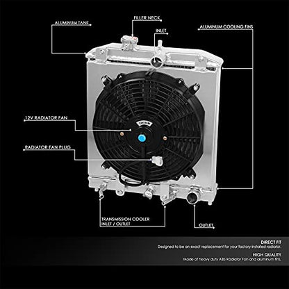 Auto Dynasty Factory Style 2-Row Cooling Radiator with 12V Fan Shroud Compatible with Honda Civic EH9 EJ8 EJ7 EJ6 EM1 Del Sol Acura Integra DB DC1 DC2 (Half Size) AT MT 92-01, Aluminum Core
