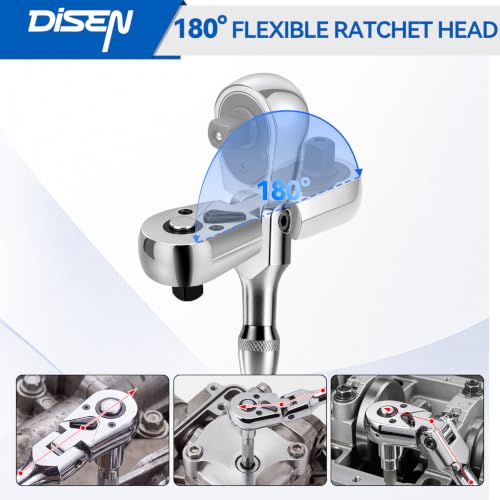 DISEN 6PCS Flex-Head Stubby Ratchet Set – 1/4", 3/8", 1/2" Drive Ratchet - color: 72t Flex-head Ratchet 3pcs