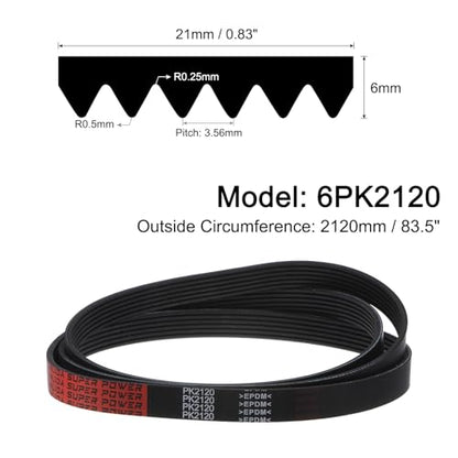 uxcell 6K835/6PK2120 Serpentine Belt 6 Ribs 2120mm Length x 21mm Width x 5mm Height, EPDM Poly V Belt, Multi Wedge Micro V Belt for Vehicle - size: 6PK2120