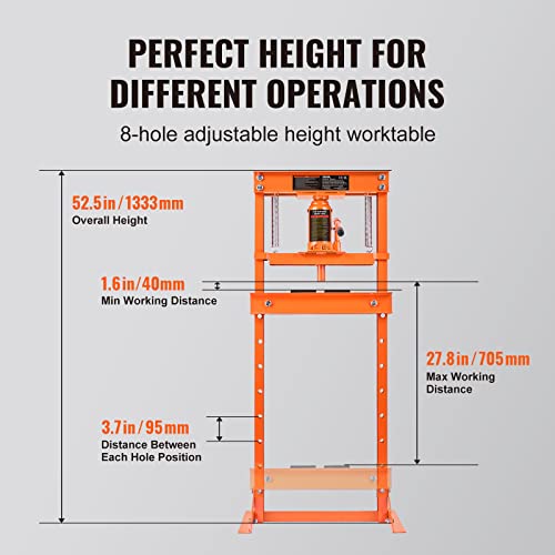 VEVOR Hydraulic 12 Ton H-Frame Garage Floor Adjustable Shop Press